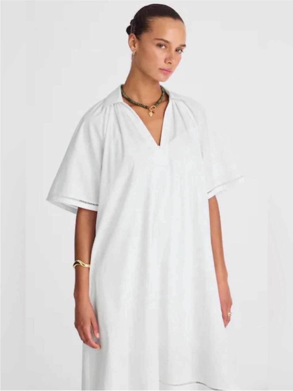 MADEWELL Women’s Poplin Split-Neck Midi Shirtdress White | M | $148 - Picture 4 of 5